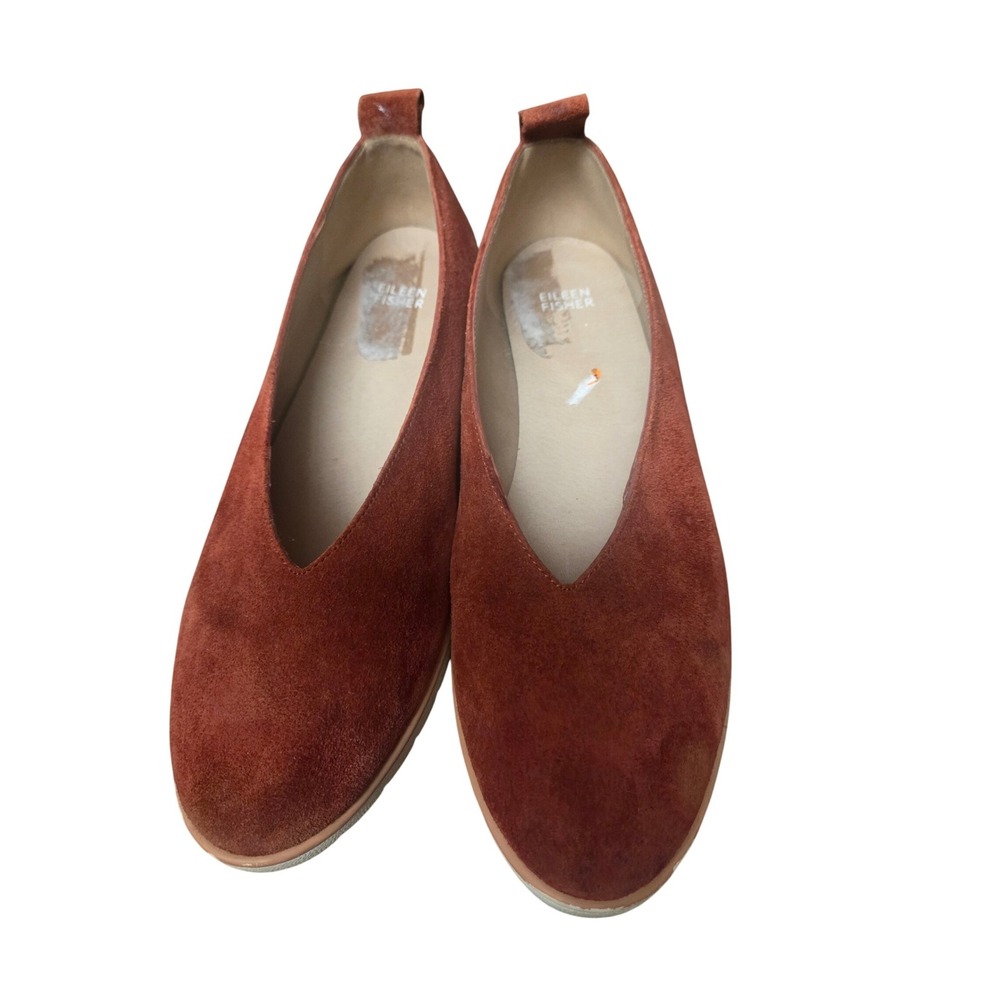 Eileen Fisher Suede V Cut Slip‎ On Flats Burnt Orange Women's Shoes